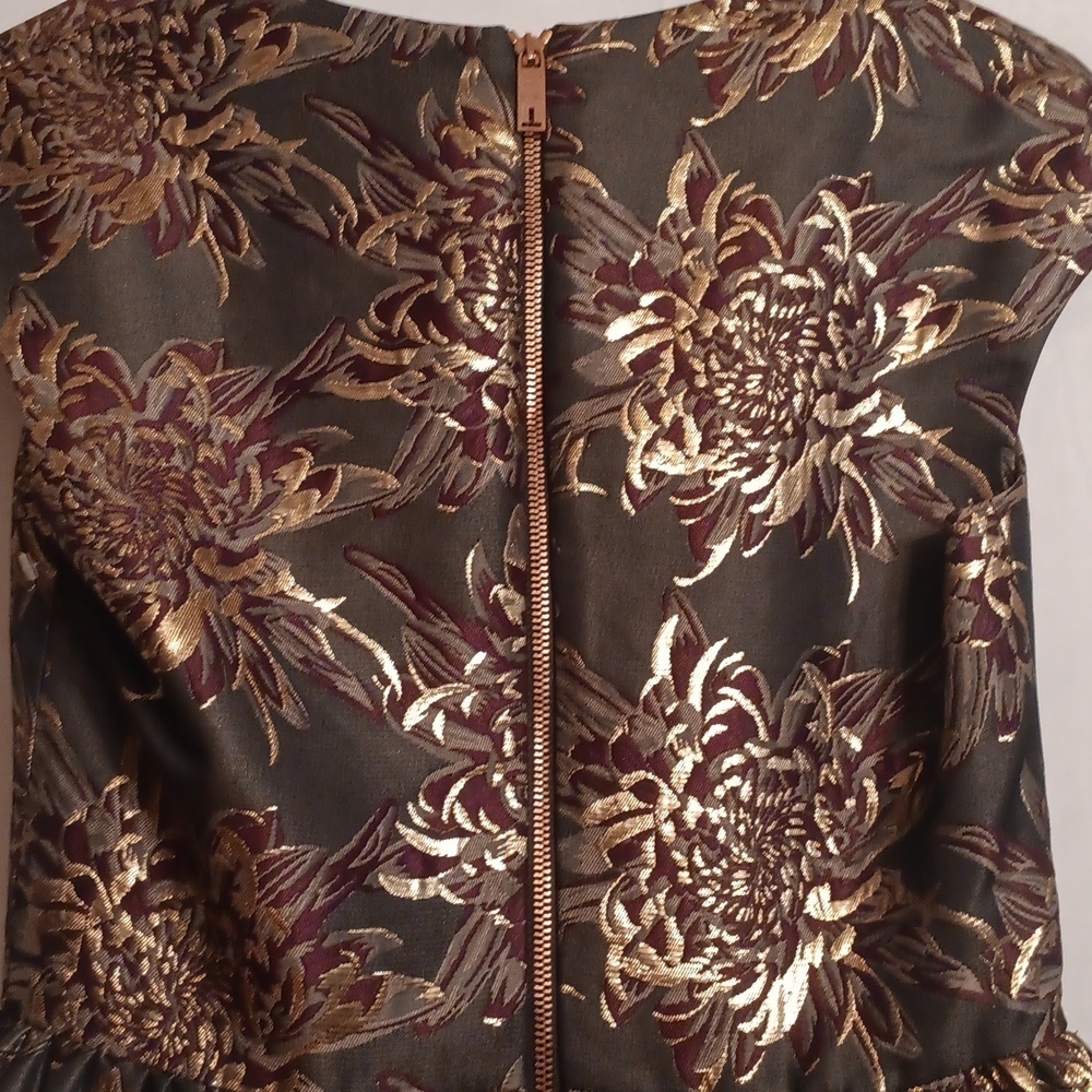 Ted Baker Elegant Gold and Black Floral Dress Size 3 - Picture 11 of 12